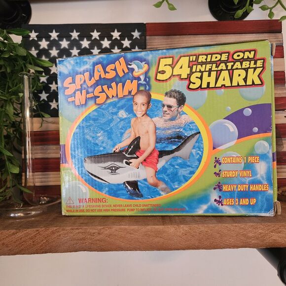 Splash-N-Swim 54" Ride‎ On Inflatable Shark - Picture 1 of 7